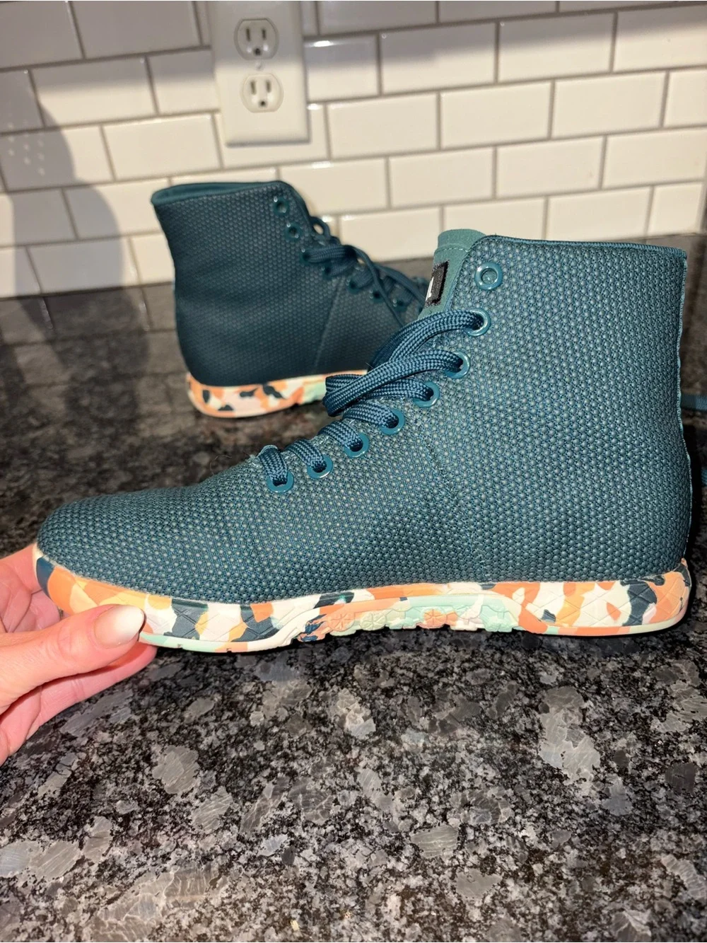 NOBULL Teal High-Top Training Shoes with Multicolor Patterned Soles